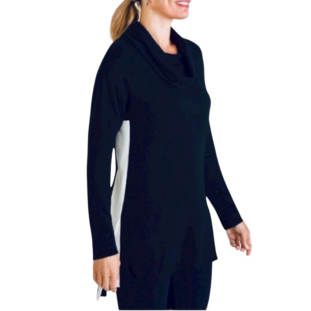 Chico’s Zenergy Black White Colorblock Sweater Cowl Neck L Size‎ 2